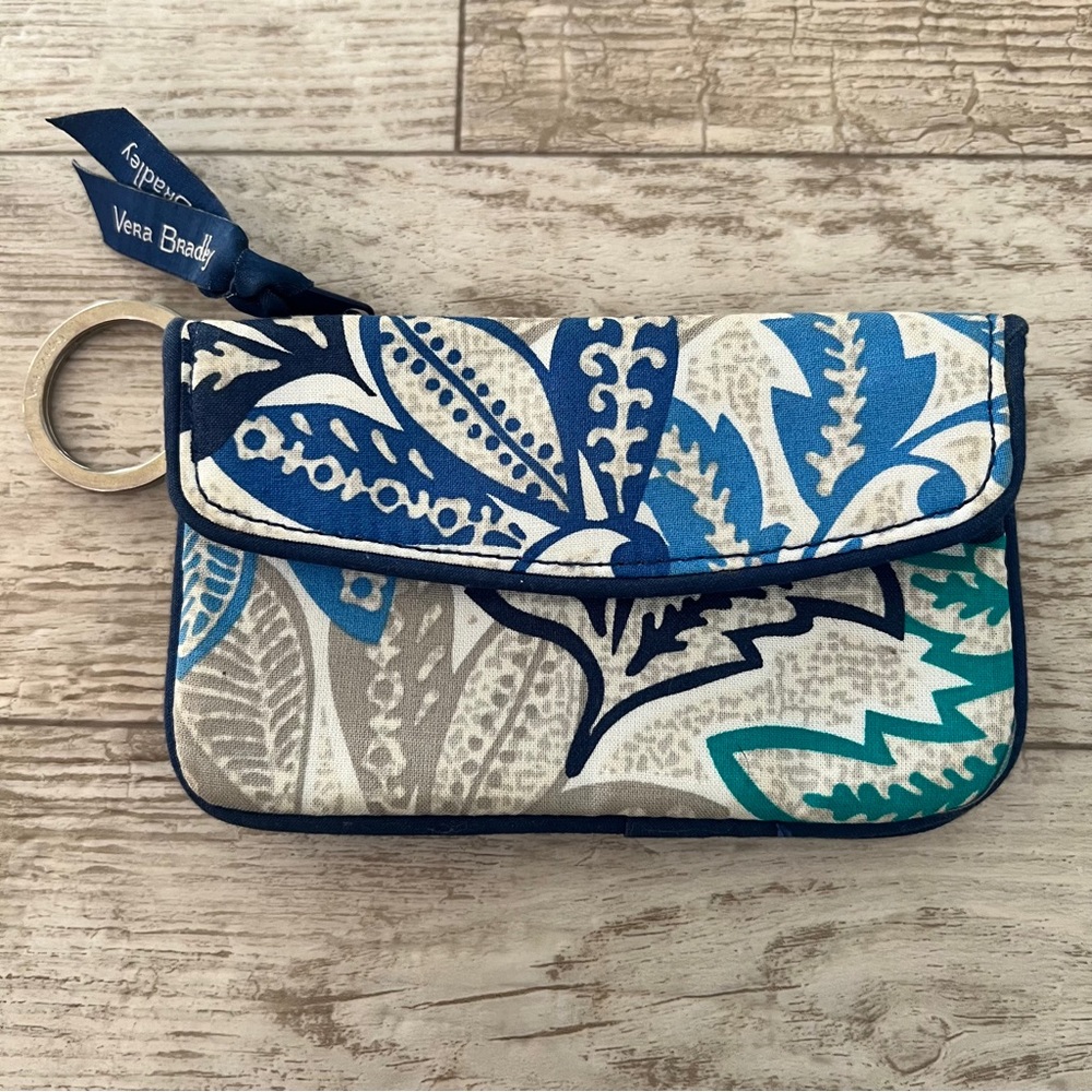 Vera Bradley Santiago Zip ID Case Key Chain Wallet EUC!